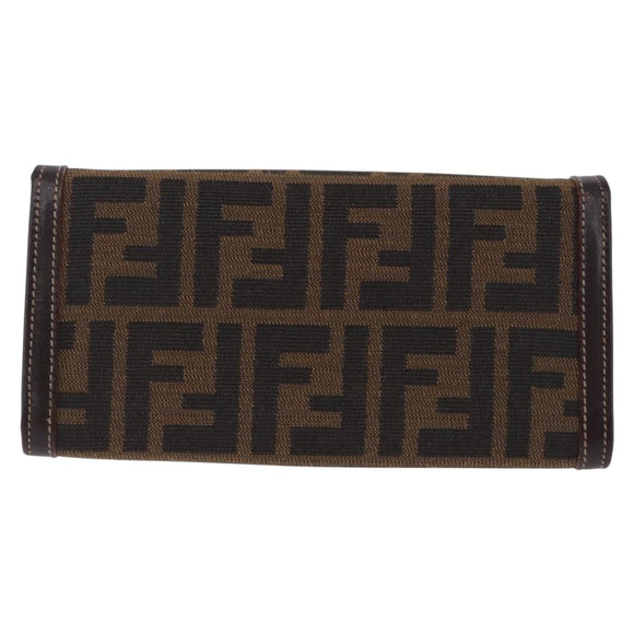 FENDI Zucca Canvas Long Wallet Black Brown Auth 196107V