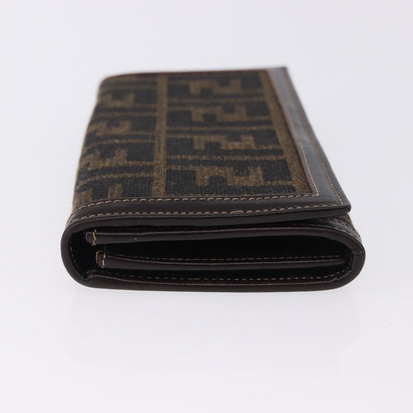 FENDI Zucca Canvas Long Wallet Black Brown Auth 196107V