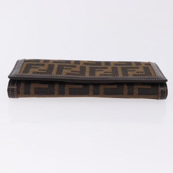FENDI Zucca Canvas Long Wallet Black Brown Auth 196107V