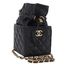 CHANEL Matelasse Chain Shoulder Bag Lamb Skin Black Gold Tone CC Auth 196108SAM-1