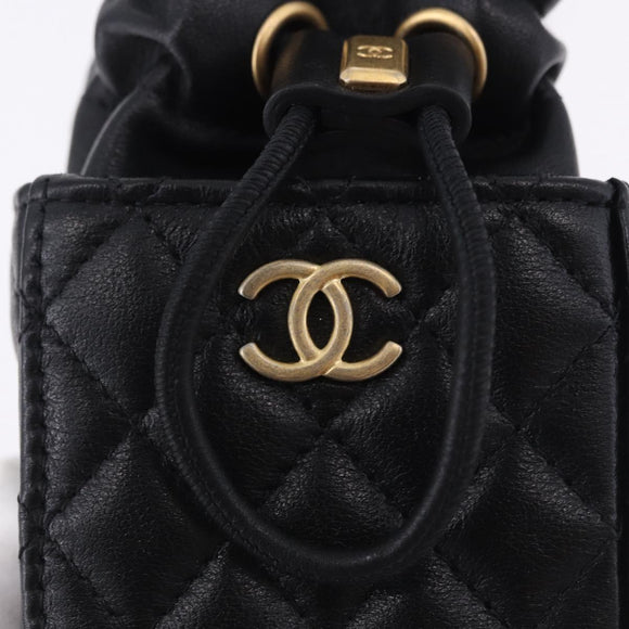CHANEL Matelasse Chain Shoulder Bag Lamb Skin Black Gold Tone CC Auth 196108SAM