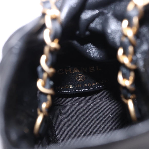 CHANEL Matelasse Chain Shoulder Bag Lamb Skin Black Gold Tone CC Auth 196108SAM