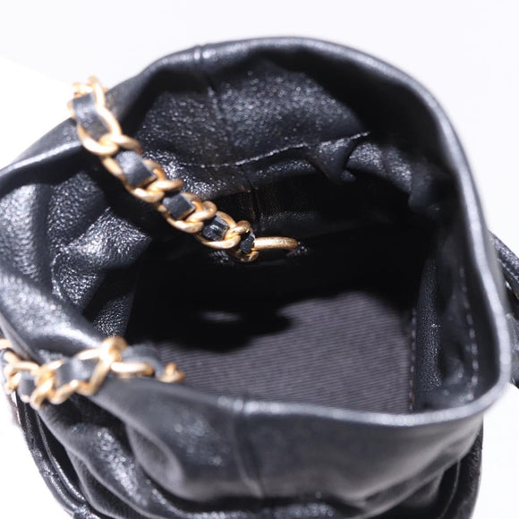 CHANEL Matelasse Chain Shoulder Bag Lamb Skin Black Gold Tone CC Auth 196108SAM