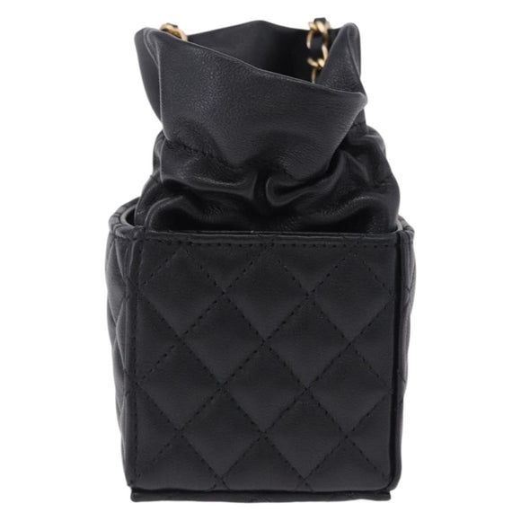 CHANEL Matelasse Chain Shoulder Bag Lamb Skin Black Gold Tone CC Auth 196108SAM