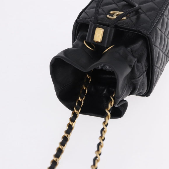 CHANEL Matelasse Chain Shoulder Bag Lamb Skin Black Gold Tone CC Auth 196108SAM