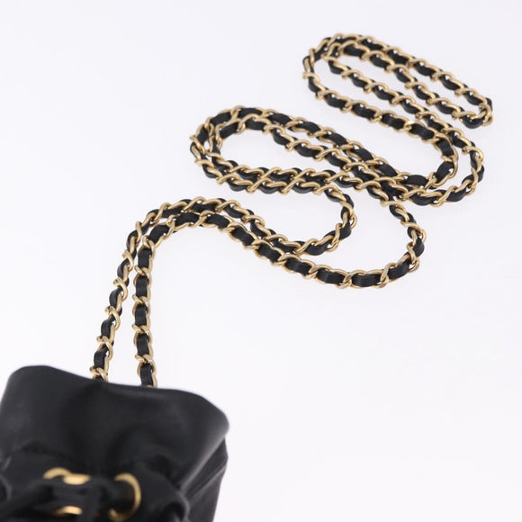 CHANEL Matelasse Chain Shoulder Bag Lamb Skin Black Gold Tone CC Auth 196108SAM