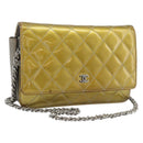 CHANEL Matelasse Chain Shoulder Wallet Patent Gold Silver CC Auth 196109-1