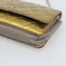 CHANEL Matelasse Chain Shoulder Wallet Patent Gold Silver CC Auth 196109-8