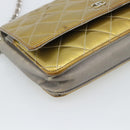 CHANEL Matelasse Chain Shoulder Wallet Patent Gold Silver CC Auth 196109-15