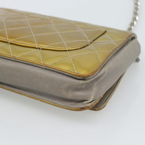 CHANEL Matelasse Chain Shoulder Wallet Patent Gold Silver CC Auth 196109
