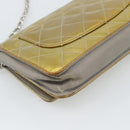 CHANEL Matelasse Chain Shoulder Wallet Patent Gold Silver CC Auth 196109-17