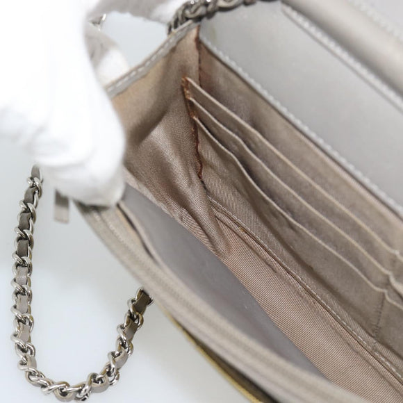 CHANEL Matelasse Chain Shoulder Wallet Patent Gold Silver CC Auth 196109
