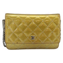 CHANEL Matelasse Chain Shoulder Wallet Patent Gold Silver CC Auth 196109-13