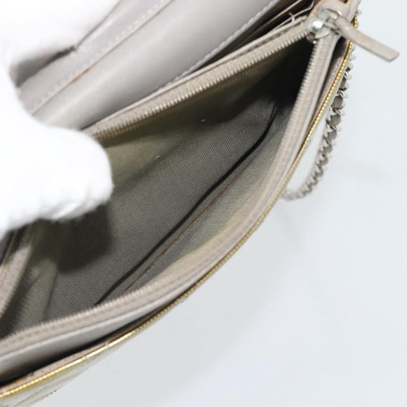 CHANEL Matelasse Chain Shoulder Wallet Patent Gold Silver CC Auth 196109