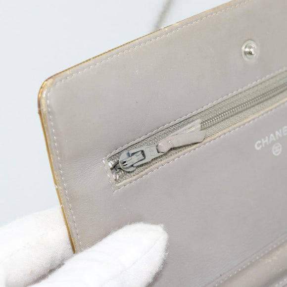 CHANEL Matelasse Chain Shoulder Wallet Patent Gold Silver CC Auth 196109