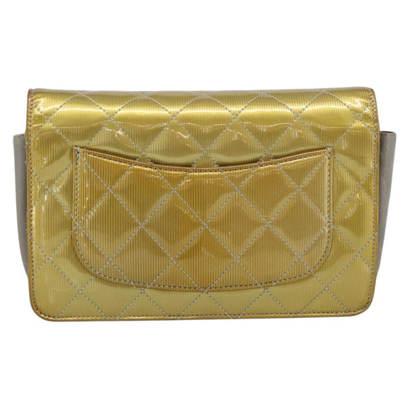 CHANEL Matelasse Chain Shoulder Wallet Patent Gold Silver CC Auth 196109