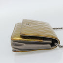 CHANEL Matelasse Chain Shoulder Wallet Patent Gold Silver CC Auth 196109-4