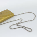 CHANEL Matelasse Chain Shoulder Wallet Patent Gold Silver CC Auth 196109-7