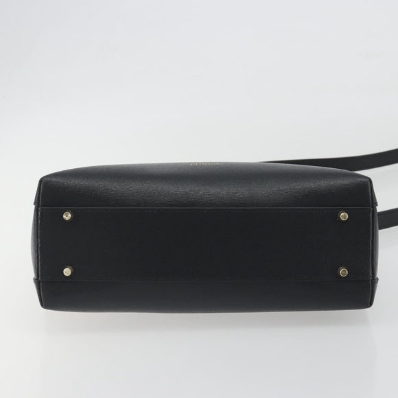 FURLA Hand Bag Leather 2way Black Gold Tone Auth 196110A