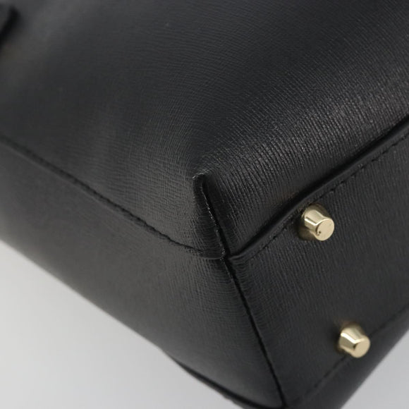 FURLA Hand Bag Leather 2way Black Gold Tone Auth 196110A