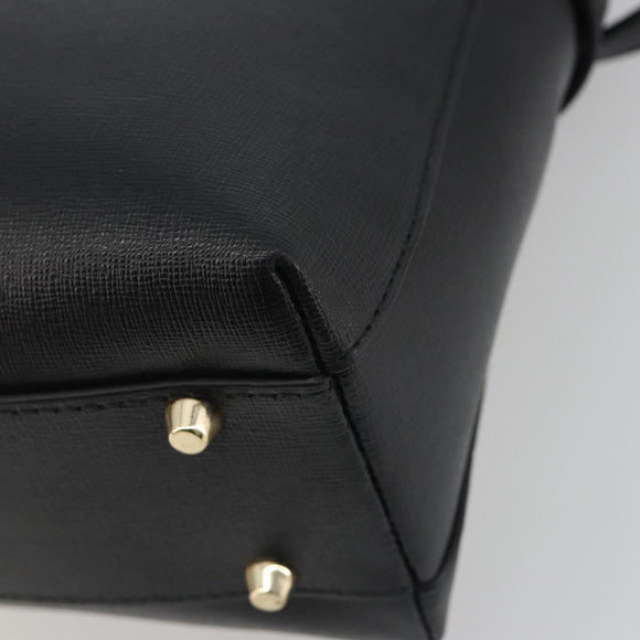 FURLA Hand Bag Leather 2way Black Gold Tone Auth 196110A