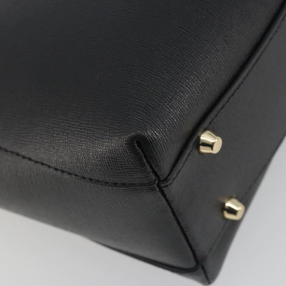 FURLA Hand Bag Leather 2way Black Gold Tone Auth 196110A