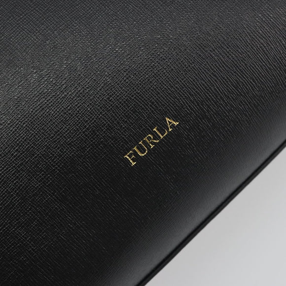 FURLA Hand Bag Leather 2way Black Gold Tone Auth 196110A