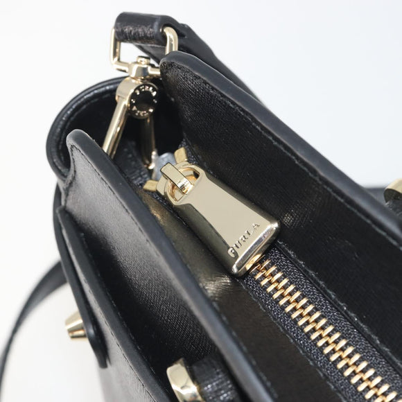 FURLA Hand Bag Leather 2way Black Gold Tone Auth 196110A