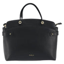 FURLA Hand Bag Leather 2way Black Gold Tone Auth 196110A-13