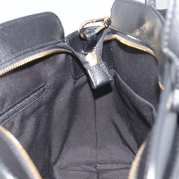 FURLA Hand Bag Leather 2way Black Gold Tone Auth 196110A