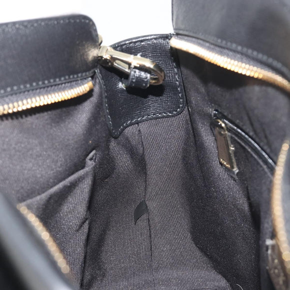 FURLA Hand Bag Leather 2way Black Gold Tone Auth 196110A