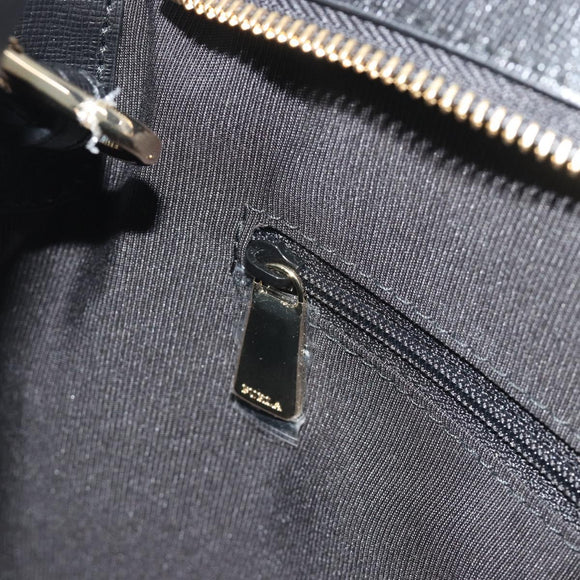FURLA Hand Bag Leather 2way Black Gold Tone Auth 196110A
