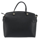 FURLA Hand Bag Leather 2way Black Gold Tone Auth 196110A-2