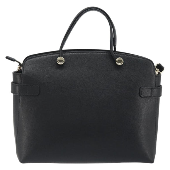 FURLA Hand Bag Leather 2way Black Gold Tone Auth 196110A