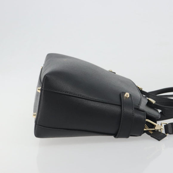 FURLA Hand Bag Leather 2way Black Gold Tone Auth 196110A