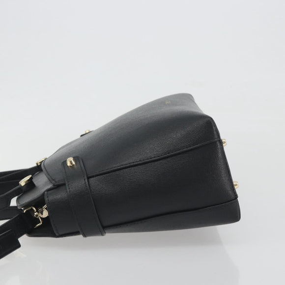 FURLA Hand Bag Leather 2way Black Gold Tone Auth 196110A