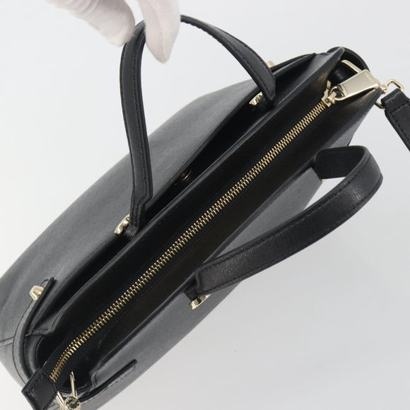 FURLA Hand Bag Leather 2way Black Gold Tone Auth 196110A