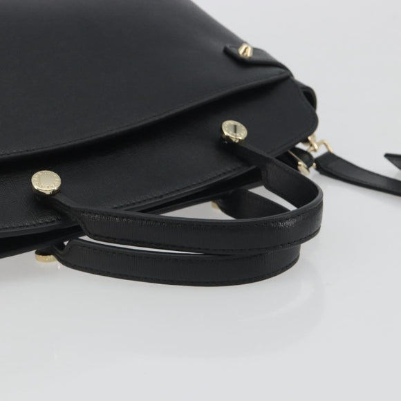 FURLA Hand Bag Leather 2way Black Gold Tone Auth 196110A