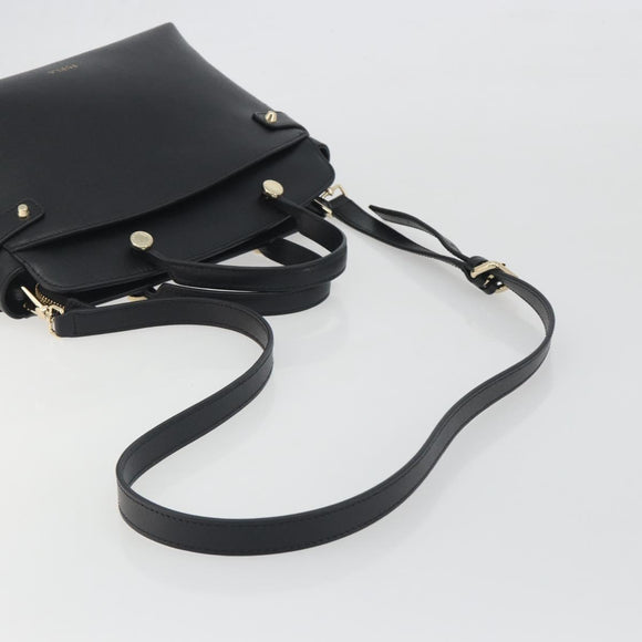 FURLA Hand Bag Leather 2way Black Gold Tone Auth 196110A