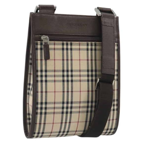 BURBERRY Nova Check Shoulder Bag Canvas Beige Silver Auth 196117