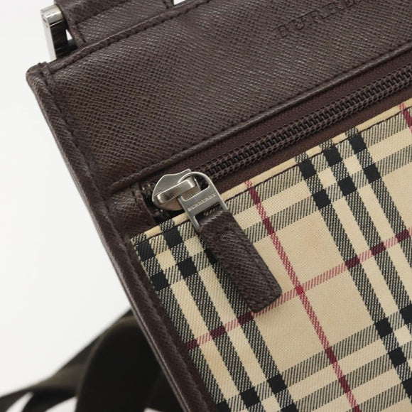 BURBERRY Nova Check Shoulder Bag Canvas Beige Silver Auth 196117