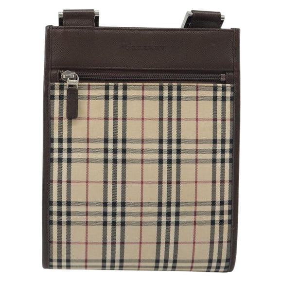 BURBERRY Nova Check Shoulder Bag Canvas Beige Silver Auth 196117