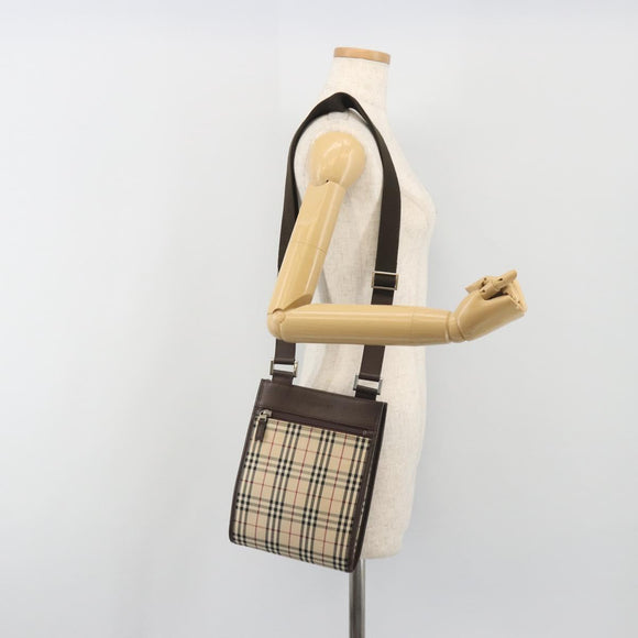 BURBERRY Nova Check Shoulder Bag Canvas Beige Silver Auth 196117
