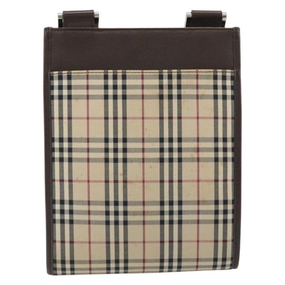 BURBERRY Nova Check Shoulder Bag Canvas Beige Silver Auth 196117
