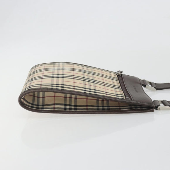 BURBERRY Nova Check Shoulder Bag Canvas Beige Silver Auth 196117