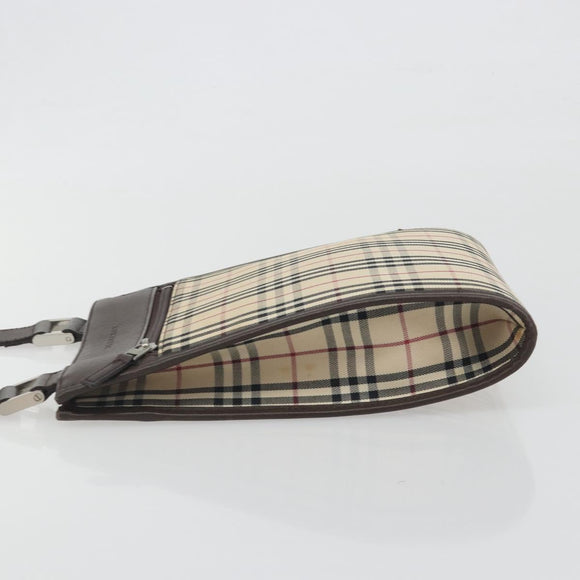 BURBERRY Nova Check Shoulder Bag Canvas Beige Silver Auth 196117