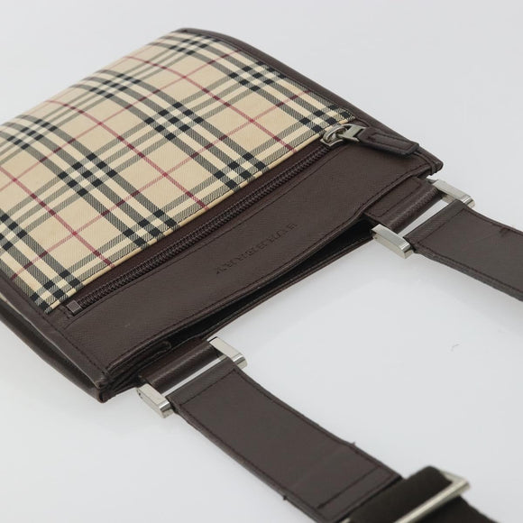 BURBERRY Nova Check Shoulder Bag Canvas Beige Silver Auth 196117