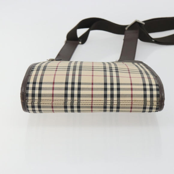 BURBERRY Nova Check Shoulder Bag Canvas Beige Silver Auth 196117