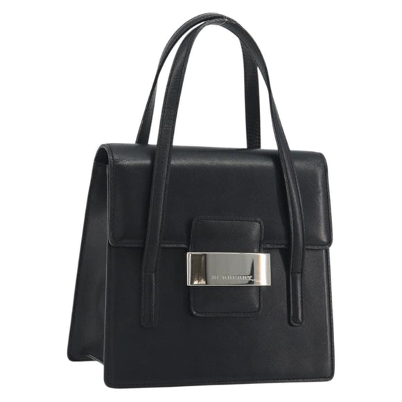 BURBERRY Hand Bag Leather Black Silver Auth 196118