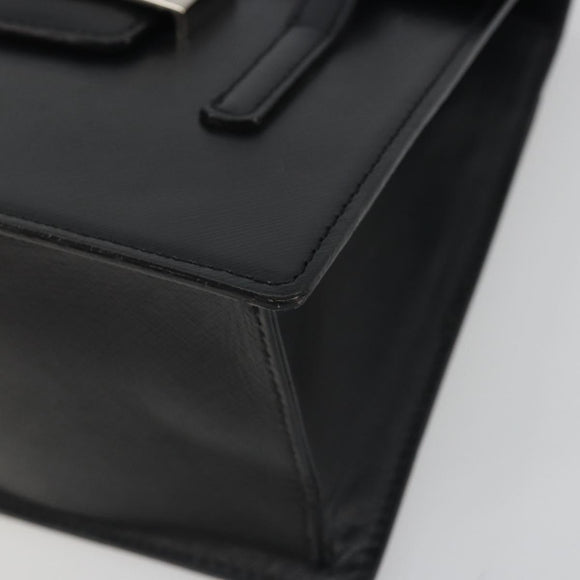 BURBERRY Hand Bag Leather Black Silver Auth 196118